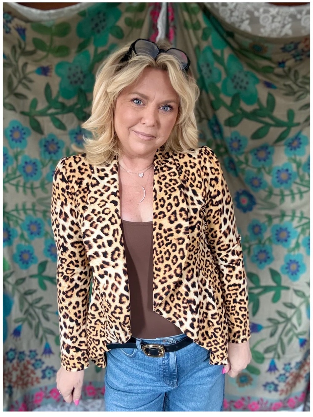 Leopard Print Open-Front Women's Jacket - Brown/Black